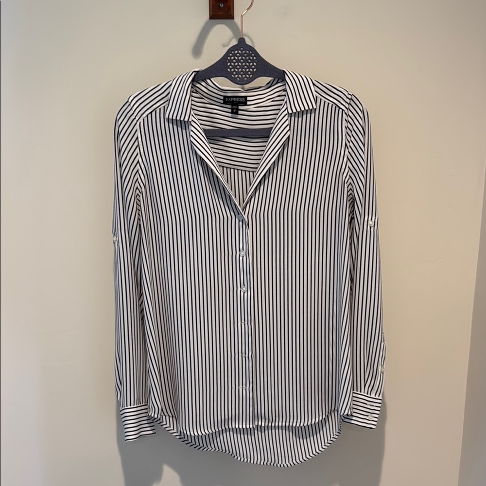 Express Monochrome Striped Button-Up Shirt
